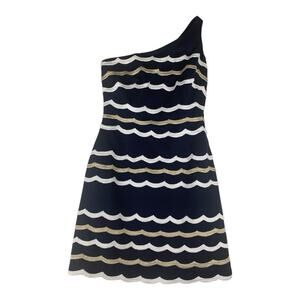 Lilly Pulitzer size 4 small one shoulder blue gold Dress stripe sirens guest